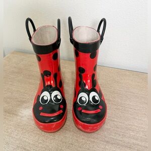 Western Chief Rain Boots Shoes Red Black Ladybug Character Handle Toddler Size 7